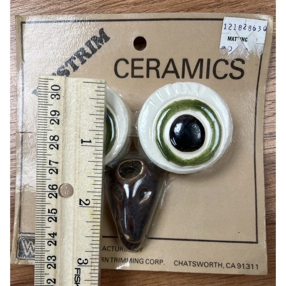 Vintage Westrim Ceramic Owl Eyes and Beak- Macrame Beads 70s Retro Crafts NEW